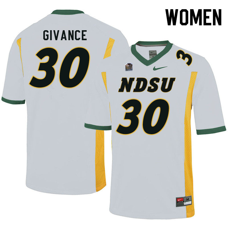 Women #30 Darius Givance North Dakota State Bison College Football Jerseys Sale-White - Click Image to Close